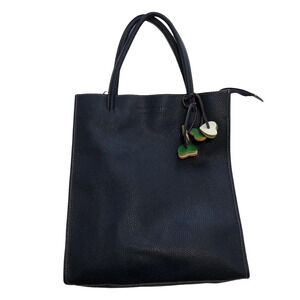 NWOT European Vegan Full-Grain Pebbled Leather Hearts Tote Bag  Purse Navy Blue